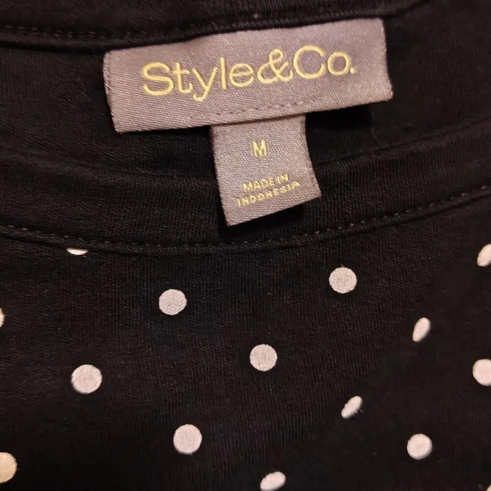Style&Co Medium Polka Dot Black and White 3 Quarter Sleeve